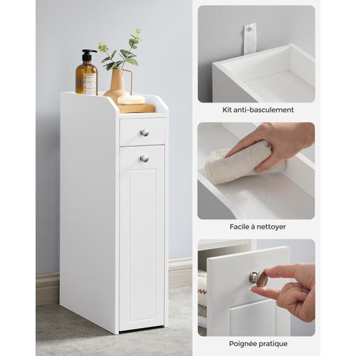 Petit Meuble De Salle De Bains, Pour Papier Toilette, Avec Tiroir, Blanc