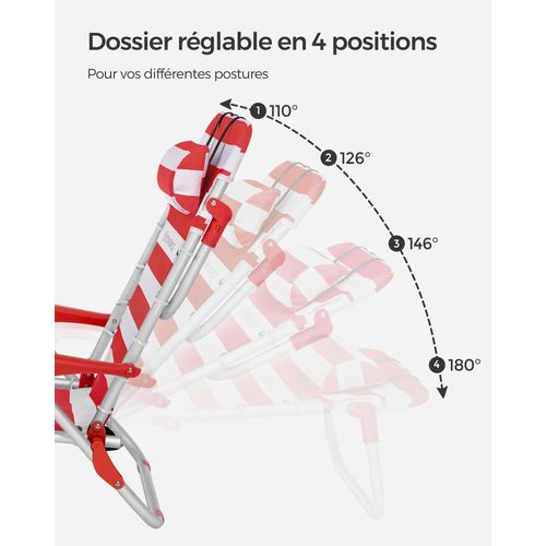 Chaise Camping Pliante, Avec Bandoulière, ‎68 X 63 X 75 Cm, Dossier Réglable, Appui-tête, Rouge