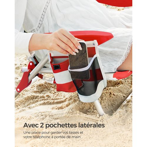 Chaise Camping Pliante, Avec Bandoulière, ‎68 X 63 X 75 Cm, Dossier Réglable, Appui-tête, Rouge
