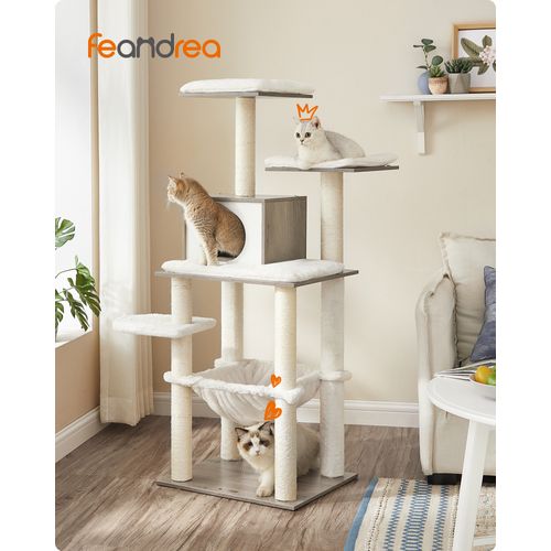 Arbre à Chat, Tour De Jeux De 138 Cm, Pour Chats Domestiques, Niche, Meuble Pour Chat, Grège