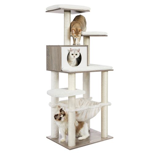 Arbre à Chat, Tour De Jeux De 138 Cm, Pour Chats Domestiques, Niche, Meuble Pour Chat, Grège