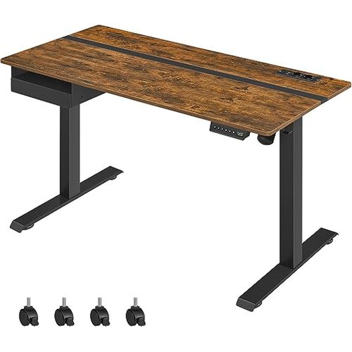 Bureau Réglable En Hauteur Électrique, Bureau 60 X 140 Cm, Fonction Mémoire, Vintage Brun-noir