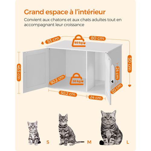 Maison De Toilette Chat, Meuble Litière Chat, Avec Séparateur Amovible, Cache-litière Pour Chat