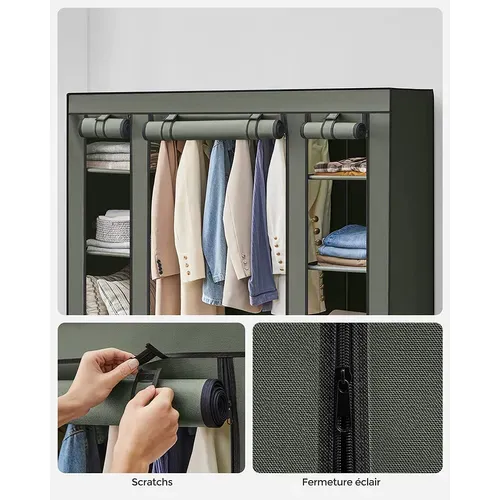 Armoire De Rangement En Tissu, Penderie Avec Housse, Placard, 45 X 150 X 175 Cm, Vert Olive
