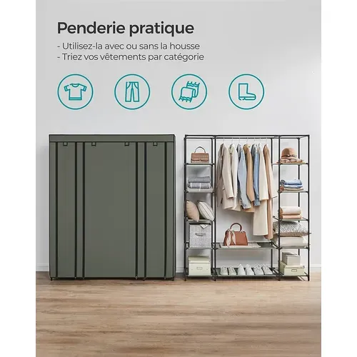 Armoire De Rangement En Tissu, Penderie Avec Housse, Placard, 45 X 150 X 175 Cm, Vert Olive