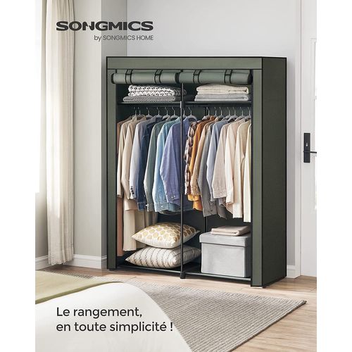 Armoire Chambre, Penderie Avec 2tringles, Porte-vêtements, Housse En Tissu, 43x140x174cm, Vert Olive