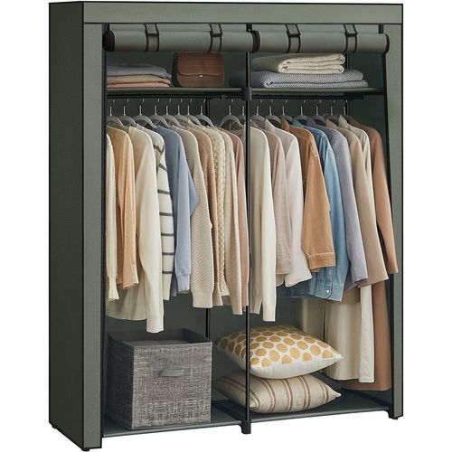 Armoire Chambre, Penderie Avec 2tringles, Porte-vêtements, Housse En Tissu, 43x140x174cm, Vert Olive