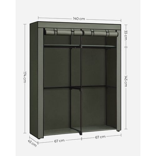 Armoire Chambre, Penderie Avec 2tringles, Porte-vêtements, Housse En Tissu, 43x140x174cm, Vert Olive