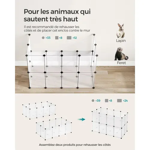 Parc Enclos, Cage, Clôture, Avec Plancher, Intérieur, Modulable, En Plastique, Blanc