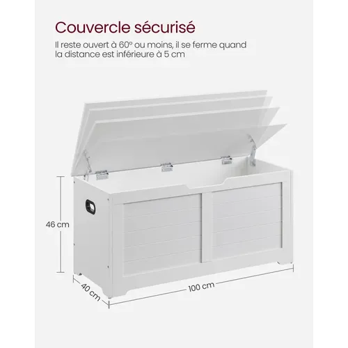 Coffre De Rangement, Avec 2 Charnières De Sécurité, Imitation Grange, 40 X 100 X 46 Cm