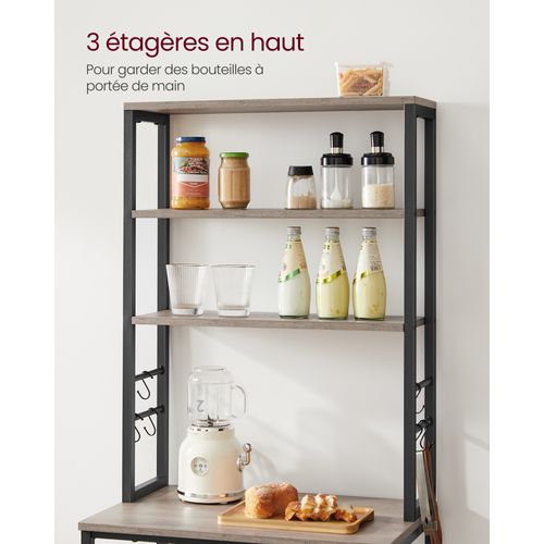 étagère De Cuisine,  6 étagères Et 6 Crochets, Pstyle Industriel, 40 X 60 X 167 Cm, Gris Et Noir
