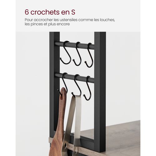 étagère De Cuisine,  6 étagères Et 6 Crochets, Pstyle Industriel, 40 X 60 X 167 Cm, Gris Et Noir