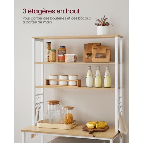 étagère De Cuisine, 6 étagères Et 6 Crochets, 40 X 80 X 167 Cm, Couleur Chêne Et Blanc