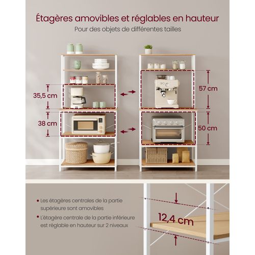étagère De Cuisine, 6 étagères Et 6 Crochets, 40 X 80 X 167 Cm, Couleur Chêne Et Blanc