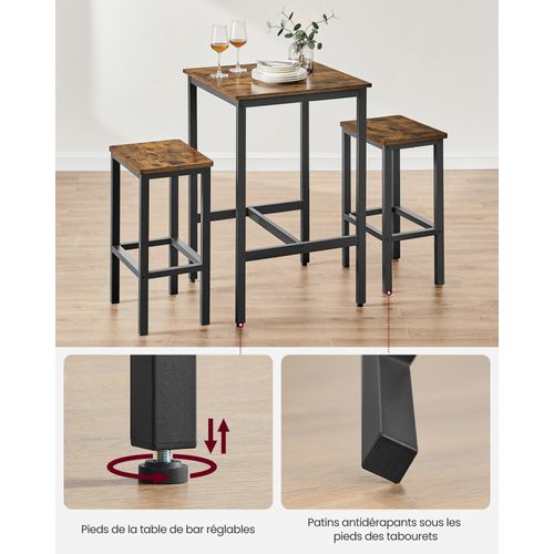 Ensemble Table De Bar Avec Tabourets, Table À Manger Avec 2 Chaises, Industriel, Marron Rustique