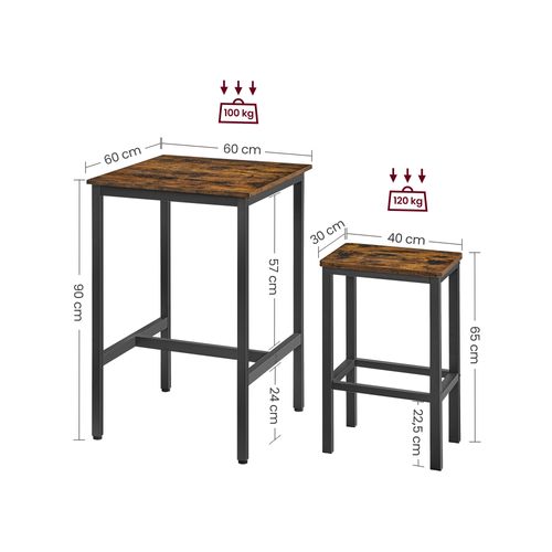 Ensemble Table De Bar Avec Tabourets, Table À Manger Avec 2 Chaises, Industriel, Marron Rustique