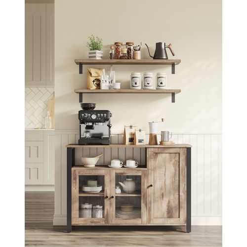Buffet Avec 3 Portes, Meuble De Rangement, 33 X 110 X 75 Cm, Style Rustique, Marron Boisé Et Noir