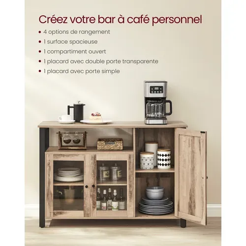 Buffet Avec 3 Portes, Meuble De Rangement, 33 X 110 X 75 Cm, Style Rustique, Marron Boisé Et Noir