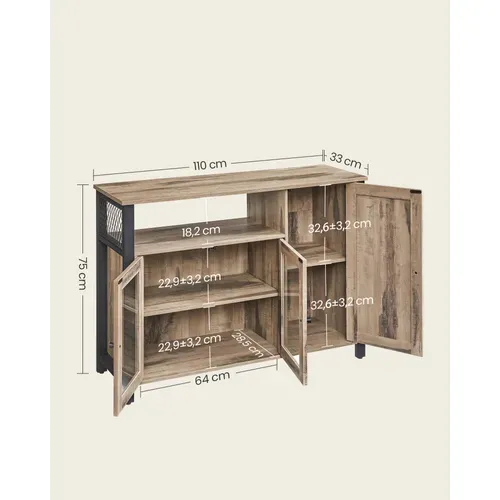 Buffet Avec 3 Portes, Meuble De Rangement, 33 X 110 X 75 Cm, Style Rustique, Marron Boisé Et Noir