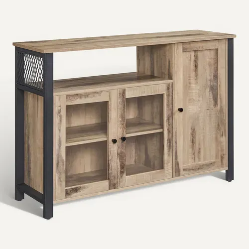 Buffet Avec 3 Portes, Meuble De Rangement, 33 X 110 X 75 Cm, Style Rustique, Marron Boisé Et Noir