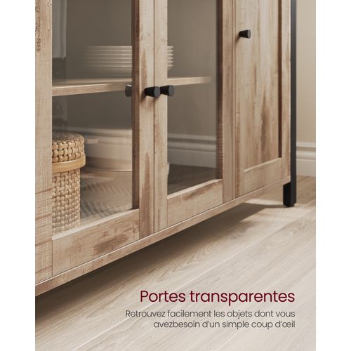 Buffet Avec 3 Portes, Meuble De Rangement, 33 X 110 X 75 Cm, Style Rustique, Marron Boisé Et Noir