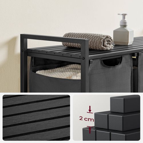 Panier à Linge, Étagère, Cadre En Métal, 3 X 38l, 92,5 X 33 X 72 Cm, Noir Et Gris