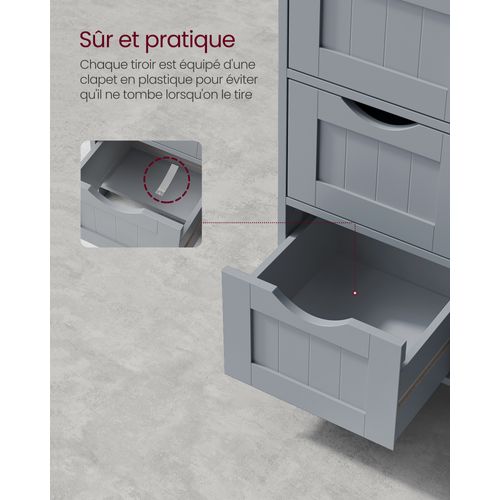 Meuble Salle De Bain Rangement, Avec 4 Tiroirs, Placard Avec Porte, Étagère Réglable, Gris Mystique