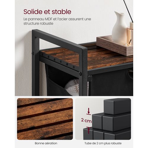 Panier à Linge, Avec Plan De Travail, Cadre En Métal, 65l, 50 X 33 X 72 Cm, Marron Rustique Et Noir
