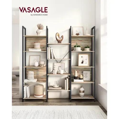 Bibliothèque, Étagère De Rangement, Avec 14 Étagères, Cadre En Métal, Salon, Bureau, Style Indus