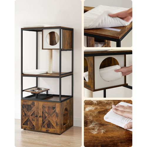 Arbre à Chat, Maison Pour Chat Avec Cache-litière, Poteau à Griffer En Sisal, Marron Rustique