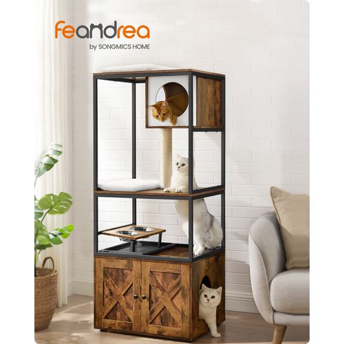 Arbre à Chat, Maison Pour Chat Avec Cache-litière, Poteau à Griffer En Sisal, Marron Rustique