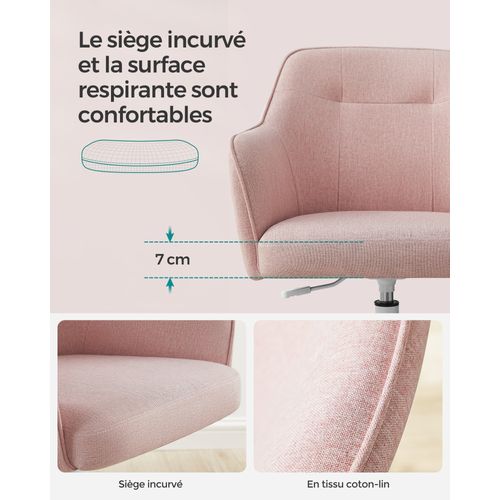 Chaise De Bureau, Réglable En Hauteur, Capacité De Charge 110 Kg, Rose