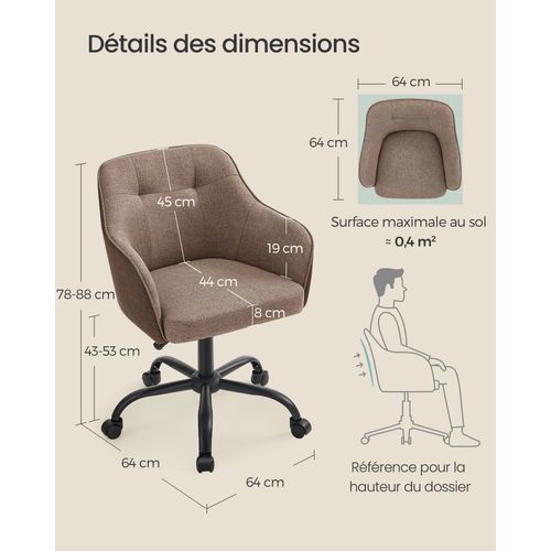 Chaise Dactylo, Réglable En Hauteur, Capacité De Charge 110 Kg, Marron