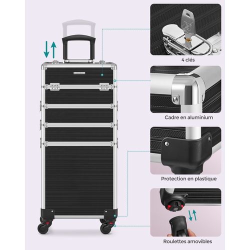 Valise De Maquillage Professionnel 4-en-1, Mallette Cosmétique, XXL, 34 X 24 X 79,3 Cm, Noir