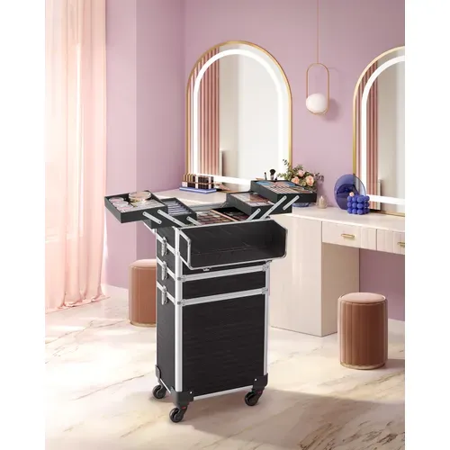 Valise De Maquillage Professionnel 4-en-1, Mallette Cosmétique, XXL, 34 X 24 X 79,3 Cm, Noir
