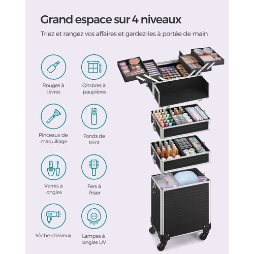 Valise De Maquillage Professionnel 4-en-1, Mallette Cosmétique, XXL, 34 X 24 X 79,3 Cm, Noir