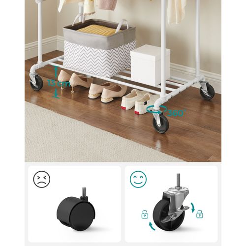 Portant à Vêtements Double Sur Roulette - Aluminium Plastique - Réglable 160cm Avec Rangement Chaussures