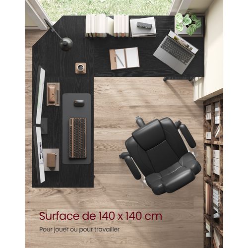 Bureau Avec Rangement, Bureau D'angle En L, Poste De Travail Avec 2 étagères, Noir Boisé
