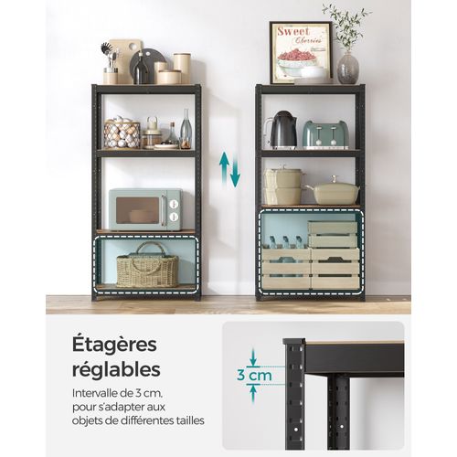 étagère De Rangement à 4 Niveaux, 40 X 80 X 160 Cm, Capacité 520 Kg, Marron Rustique Et Noir