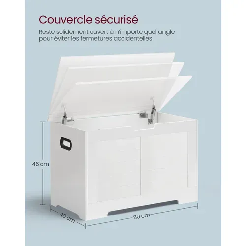 Coffre De Rangement, Avec 2 Charnières De Sécurité, Style Moderne, 40 X 80 X 46 Cm, Blanc
