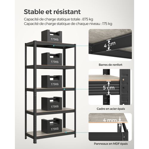 Étagère 5 Niveaux Robuste Home Discount - Capacité 875 Kg, Noir - Cuisine, Garage & Entrepôt