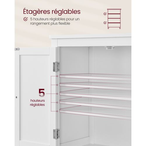Armoire De Salle De Bain, Placard De Cuisine Avec 4 Portes, 60 X 30 X 110 Cm, Blanc