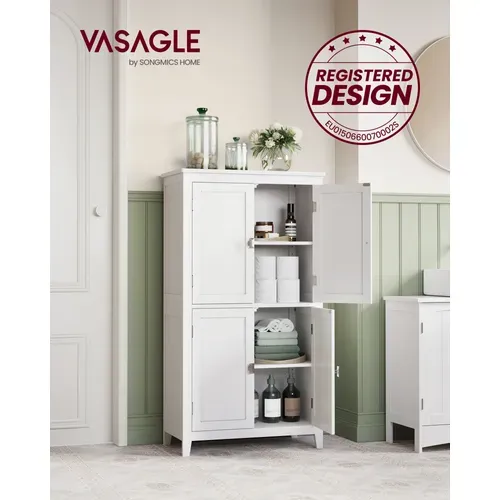 Armoire De Salle De Bain, Placard De Cuisine Avec 4 Portes, 60 X 30 X 110 Cm, Blanc