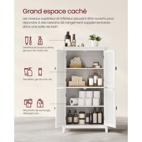 Armoire De Salle De Bain, Placard De Cuisine Avec 4 Portes, 60 X 30 X 110 Cm, Blanc