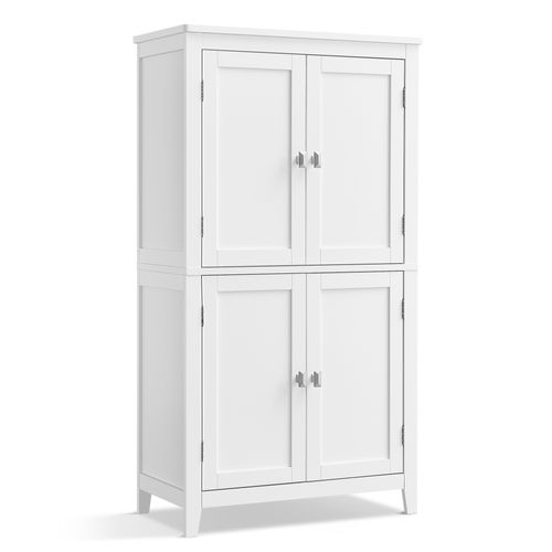 Armoire De Salle De Bain, Placard De Cuisine Avec 4 Portes, 60 X 30 X 110 Cm, Blanc