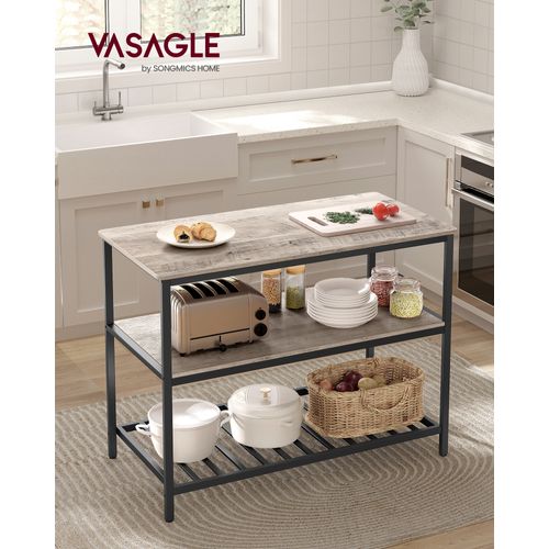 Îlot De Cuisine Avec Grand Plan De Travail, Étagère De Cuisine à 3 Niveaux, Grège Et Noir