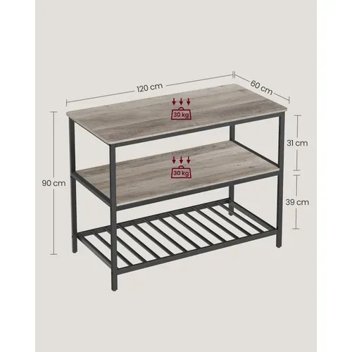 Îlot De Cuisine Avec Grand Plan De Travail, Étagère De Cuisine à 3 Niveaux, Grège Et Noir