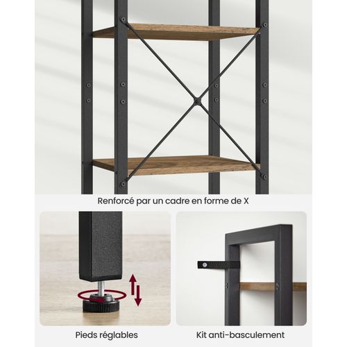 Étagère 6 Niveaux, 30 X 40 X 187,5 Cm, Style Industriel, Noisette Foncé Et Noir