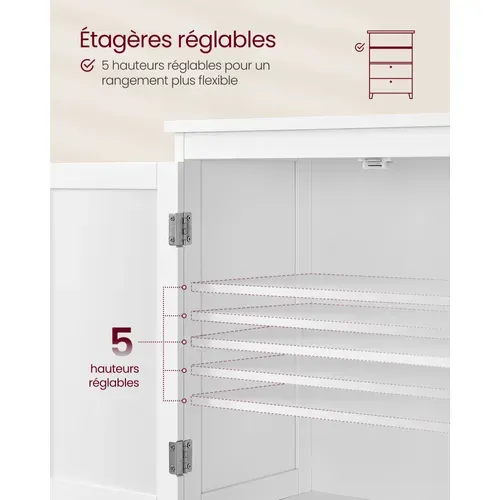 Armoire De Salle De Bain, Avec 2 Tiroirs Et 2 Portes, 60 X 30 X 110 Cm, Blanc