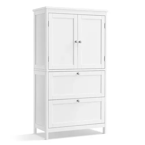 Armoire De Salle De Bain, Avec 2 Tiroirs Et 2 Portes, 60 X 30 X 110 Cm, Blanc